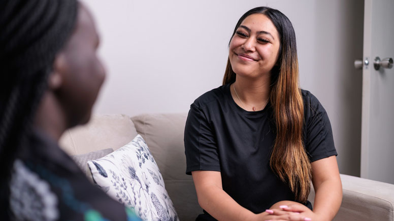 she's happy while they talk